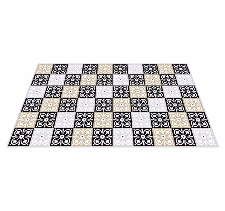 Vinyl Teppich Küche Schwarz weiß und beige fliesen vinyl teppich - TenStickers