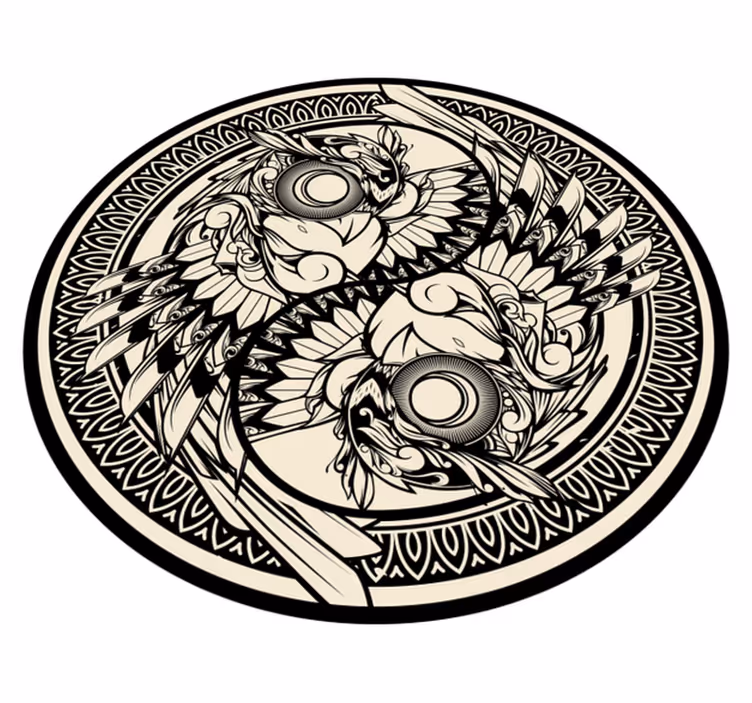 Vinylteppich Schlafzimmer Yin yang eule gekritzel ornament - TenStickers