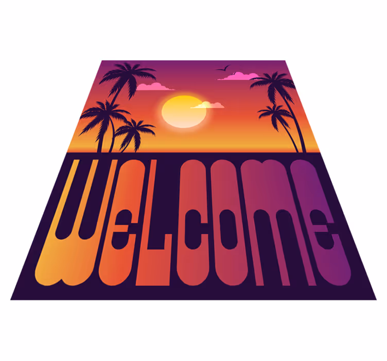 Vinyl Teppich Text tropischer sonnenuntergang willkommen - TenStickers