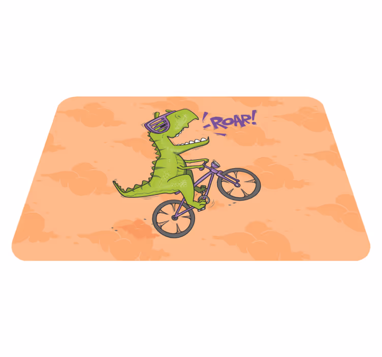 Vinylteppich Tiere Dinosaurier auf einem fahrrad Tier teppich - TenStickers