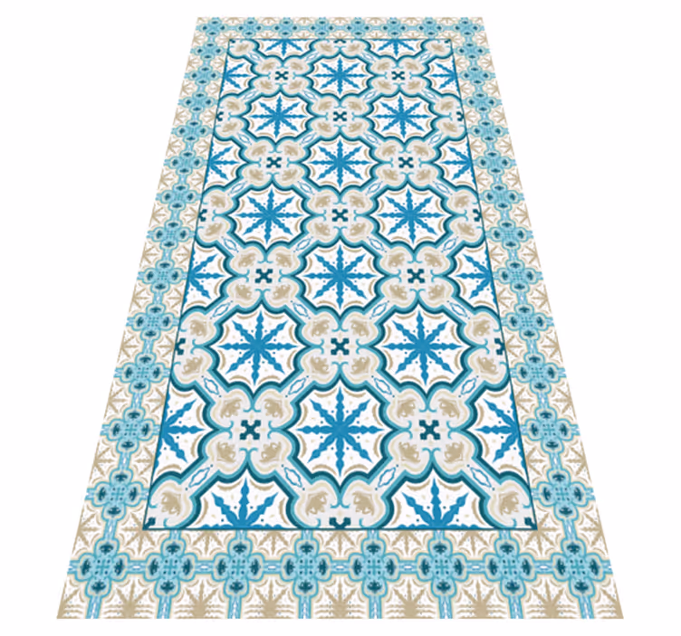 Vinyl Teppich Fliesenoptik azurblauer botanischer druck - TenStickers