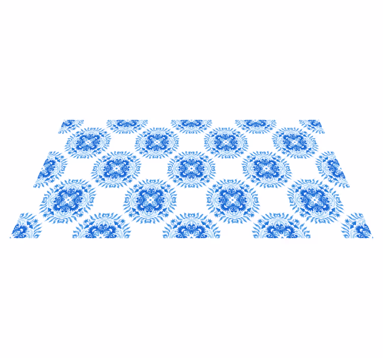 Vinylteppich Wohnzimmer Blau blumig - TenStickers