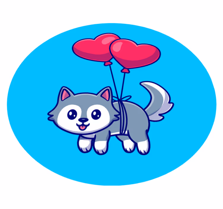 Vinyl Teppich Tiere wolfsbaby mit luftballons - TenStickers