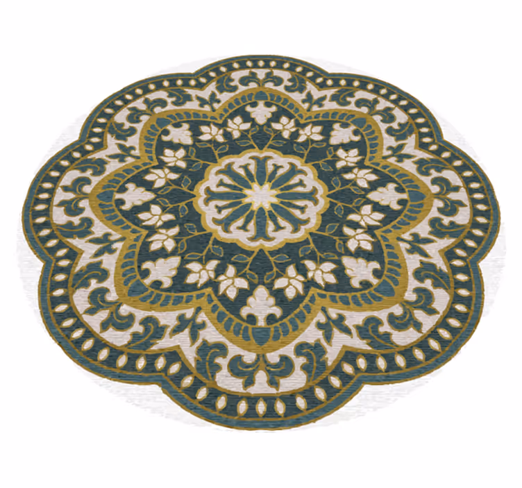 Vinyl Teppich Mandala kreisförmiges grünes blumenmotiv - TenStickers