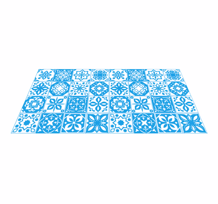 Vinylteppich Mandala Weiß blaues patchwork - TenStickers
