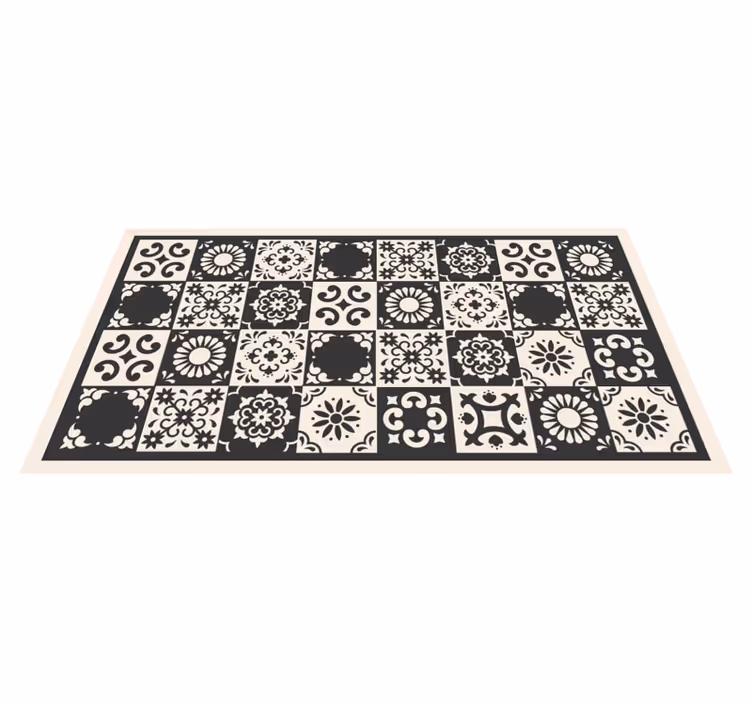 Vinylteppich geometrisch Spanische fliesen weiß und schwarz - TenStickers