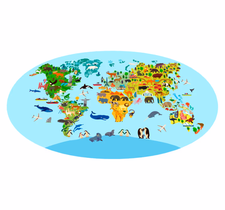 Vinylteppich Weltkarte Fauna und vegetation weltkarte vinyl teppi - TenStickers