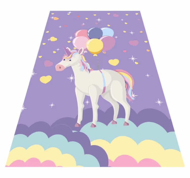 Vinylteppich Baby Einhorn mit herz ballon kinder vinyl teppich - TenStickers