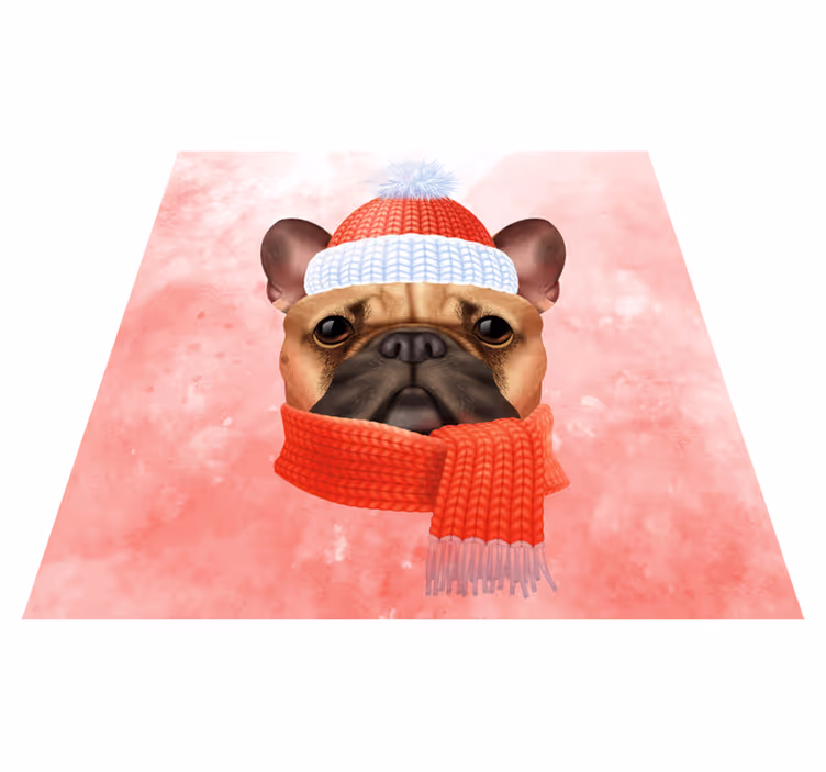 Vinyl Teppich Tiere französische bulldogge im winter - TenStickers