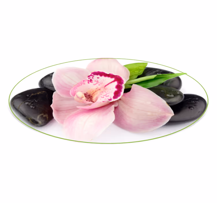 Vinylteppich Blumen Rosa orchidee mit steinen - TenStickers