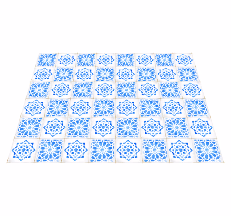 Vinyl teppich fliesenoptik mit filigranen blauen mustern - TenStickers