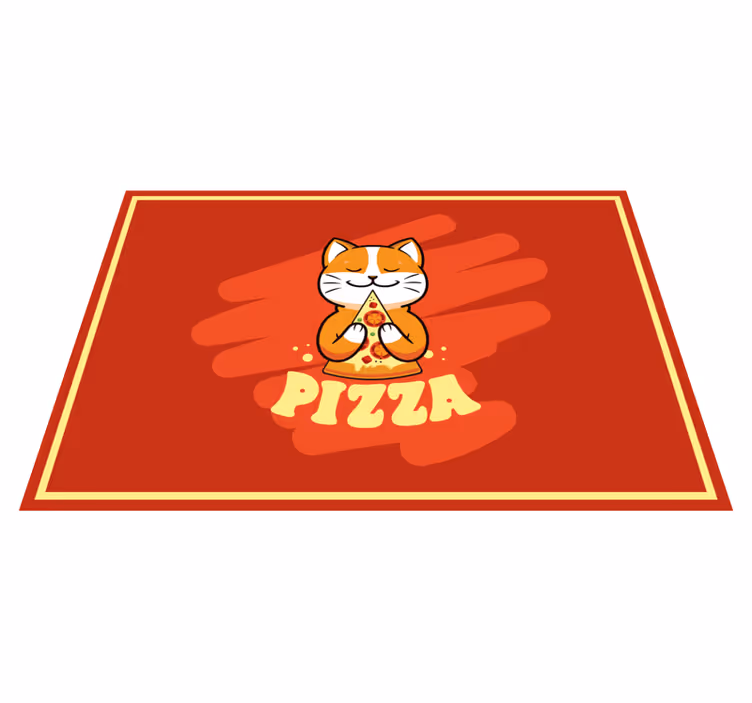 Vinyl Teppich Küche süße katze mit pizza - TenStickers
