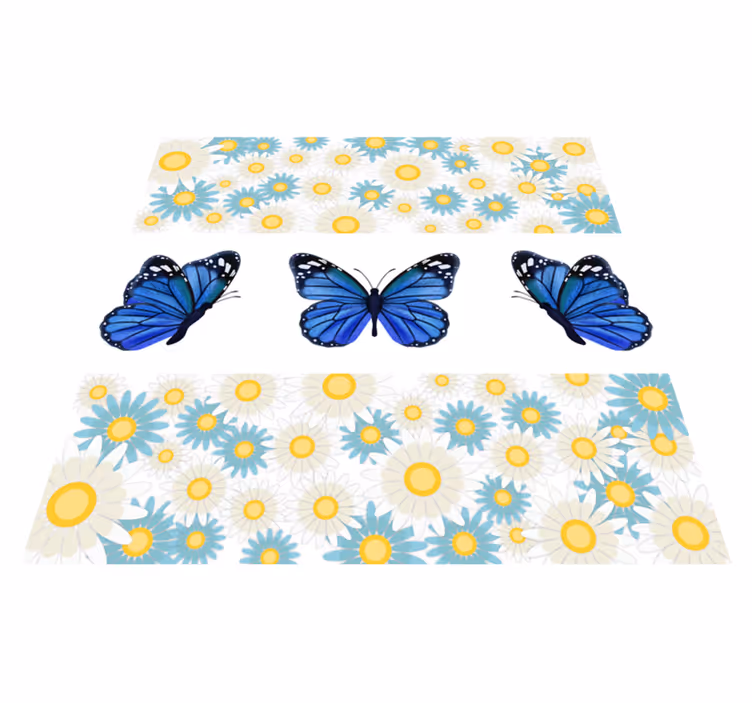 Vinyl teppich blumen mit blauen schmetterlingen - TenStickers