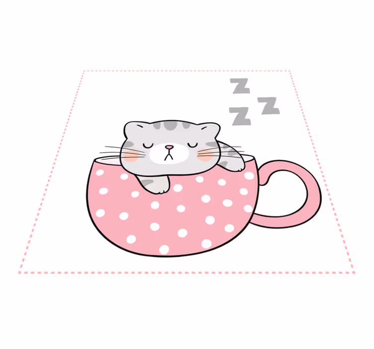Vinyl Teppich Kinderzimmer tasse mit schlafender katze - TenStickers
