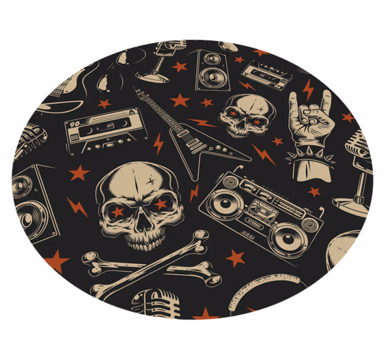 Vinyl Teppich rund Grunge musikalisches Muster mit totenköpfen - TenStickers