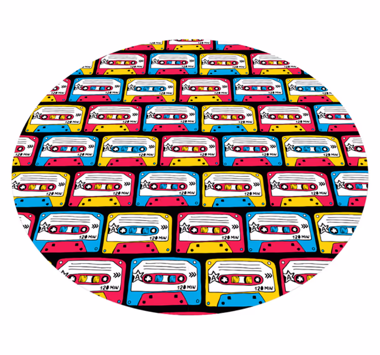 Vinyl Teppich rund Musikkassetten symbole Muster - TenStickers