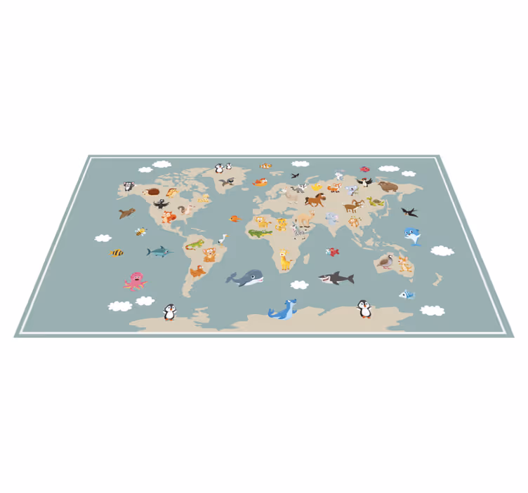 Vinyl teppich weltkarte mit bunten tieren - TenStickers