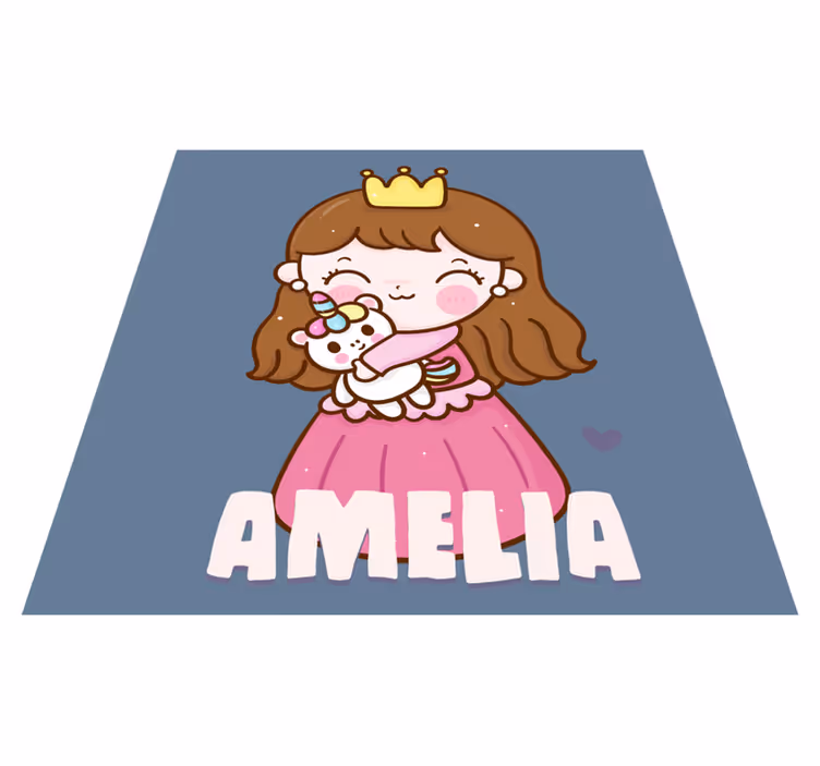 Vinyl Teppich kindlich prinzessin umarmt einhorn mit namen - TenStickers