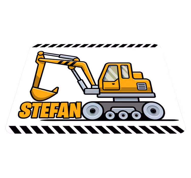 Vinylteppich kindlich Gelber cartoon-bagger mit Namen - TenStickers