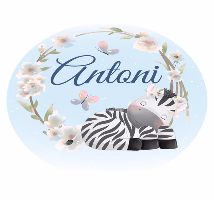 Vinyl Teppich rund Süße tiere zebra mit Namen - TenStickers