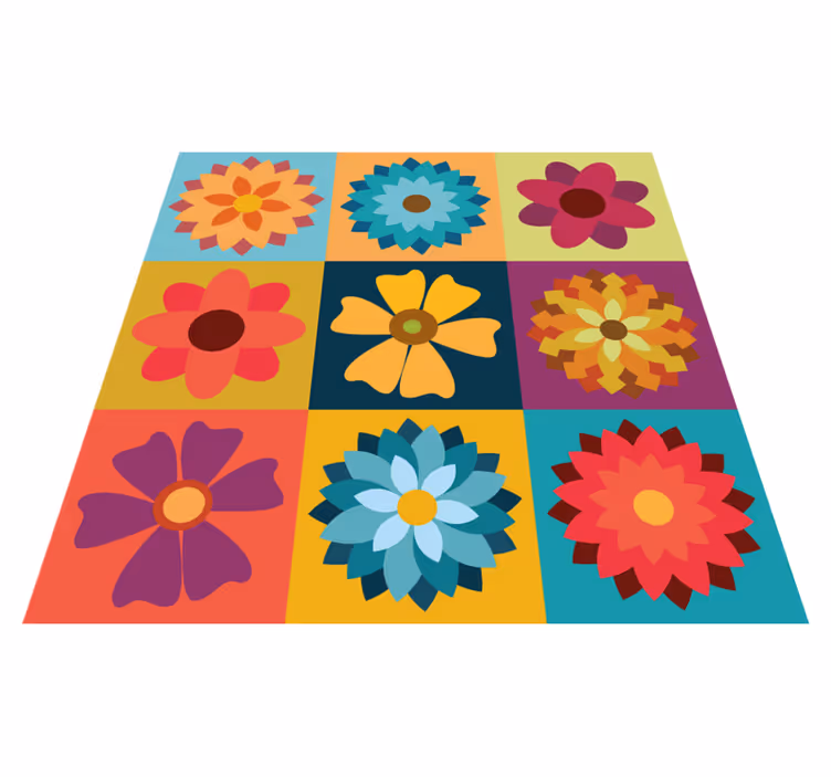 PVC Läufer Fliesenoptik mehrfarbige hippie-blumen - TenStickers