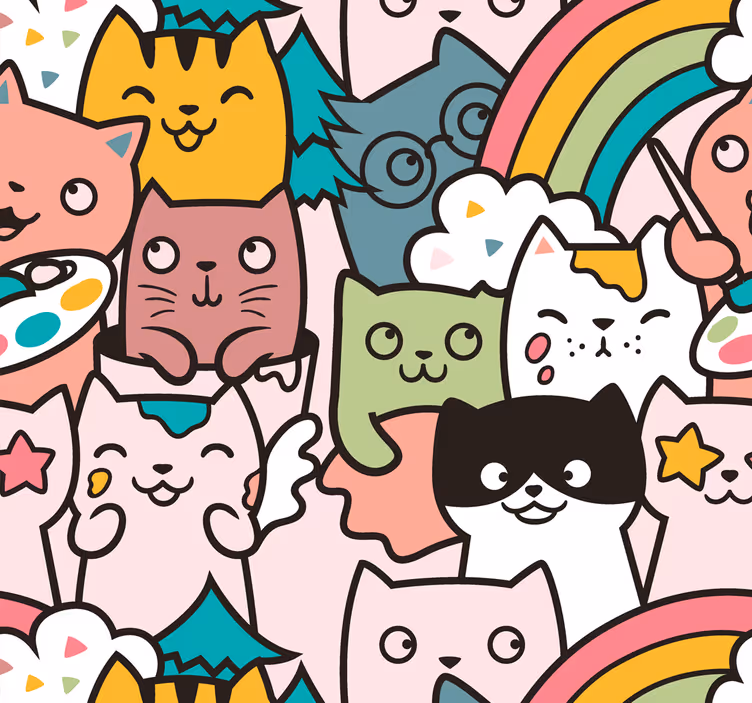 Tapete Babyzimmer verspielte katzen-einhörner - TenStickers