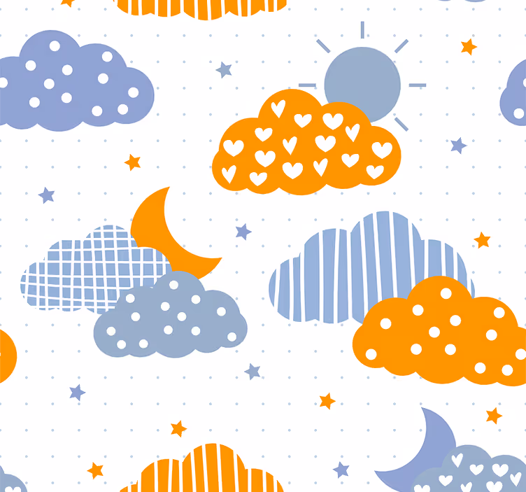 Tapete Kinderzimmer blaue und orange wolken und sonne - TenStickers