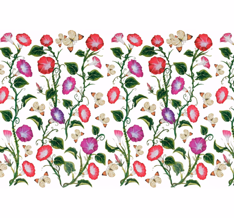 Blumentapete mit rosa und lila trompetenblüten - TenStickers