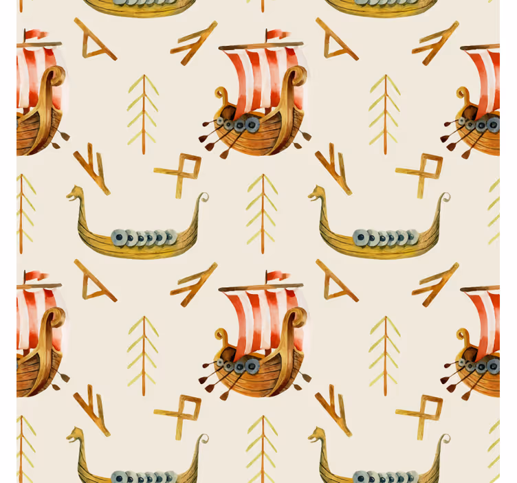 Tapete natur mit wikinger-schiff-muster - TenStickers