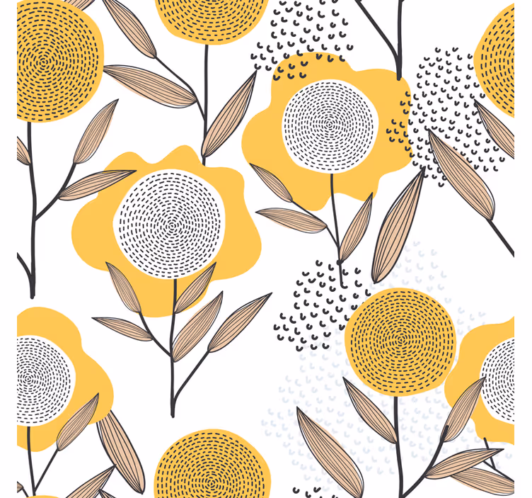 Tapete wohnzimmer gelbes abstraktes blumenmuster - TenStickers