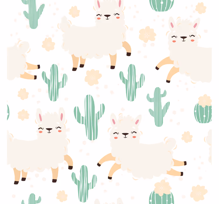Tapete muster süße aquarell-lamas mit kakteen - TenStickers