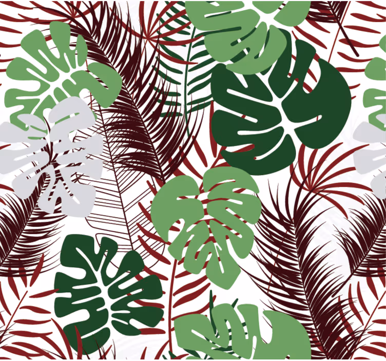 Tapete natur mit monstera-blättern und roten Ästen - TenStickers
