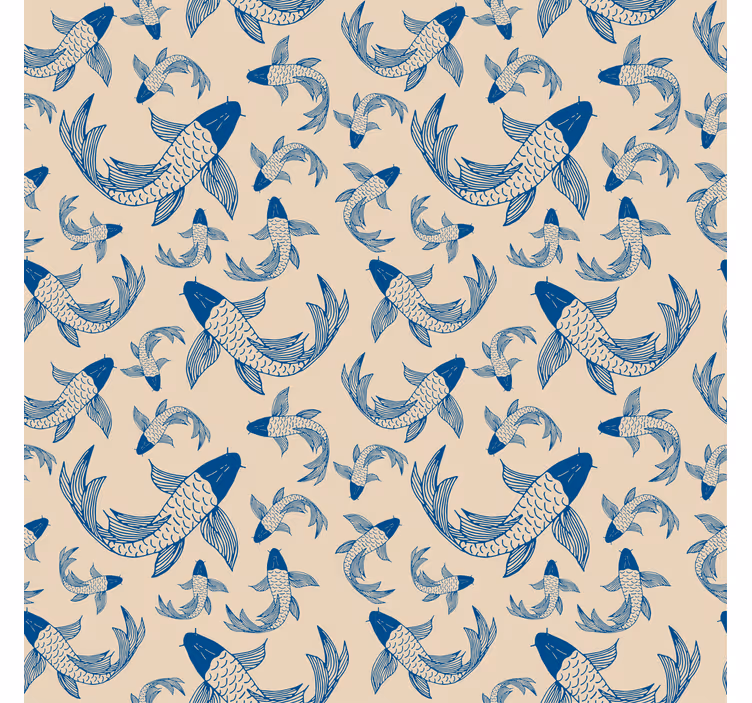 Tapete kinderzimmer mit blauen schwimmfischen auf beige - TenStickers