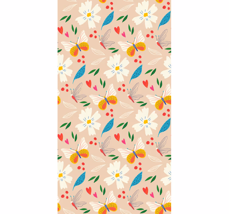Tapete schmetterling mit beigem blumenmuster - TenStickers