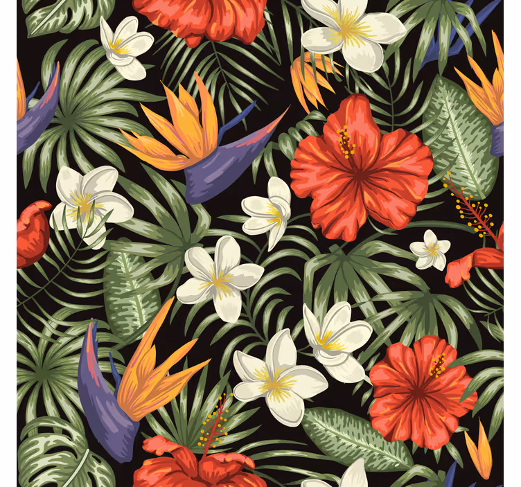 Blumentapete mit muster tropischer pflanzen - TenStickers
