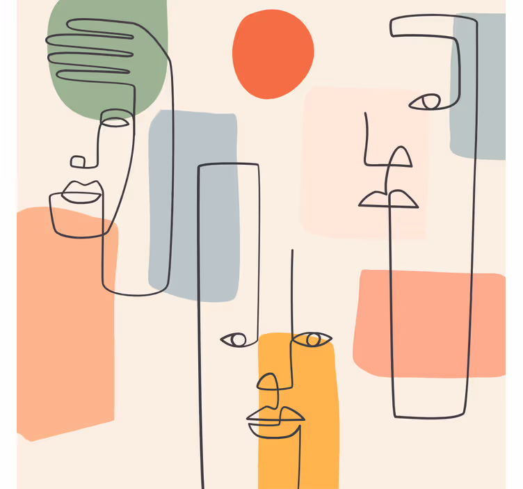 Tapete geometrisch minimalistische wandkunst mit gesichtern - TenStickers