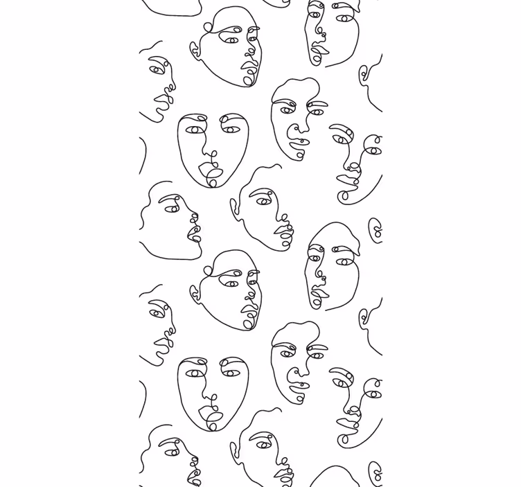 Tapete modern mit linienkunst gesichter muster - TenStickers