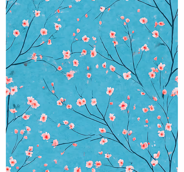 Blumentapete in türkis mit kirschblüten - TenStickers