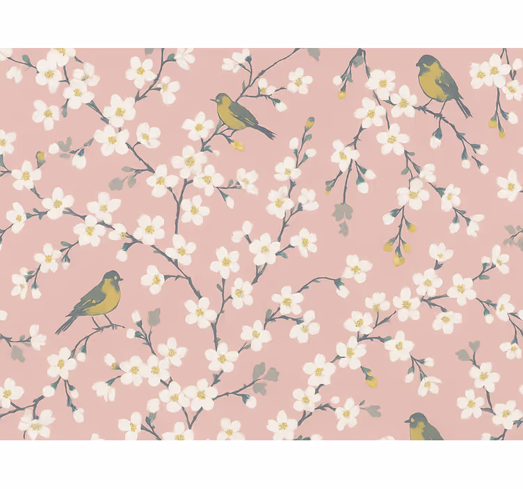 Blumentapete pinke obstgarten vögel - TenStickers