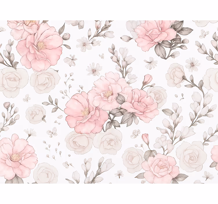 Tapete hochzeit pink graues blumenmuster - TenStickers