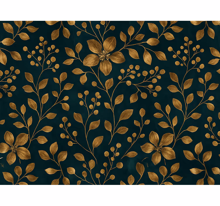 Tapete hochzeit dunkelblaues design mit goldenen blumen - TenStickers