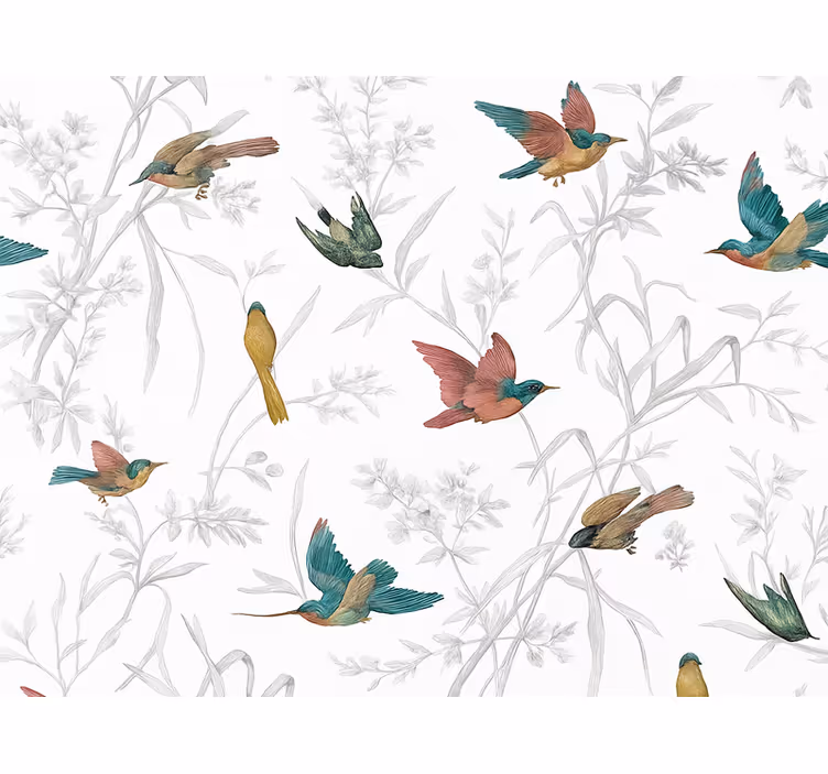 Tapete wohnzimmer textiles paradies vogel und blattmuster - TenStickers
