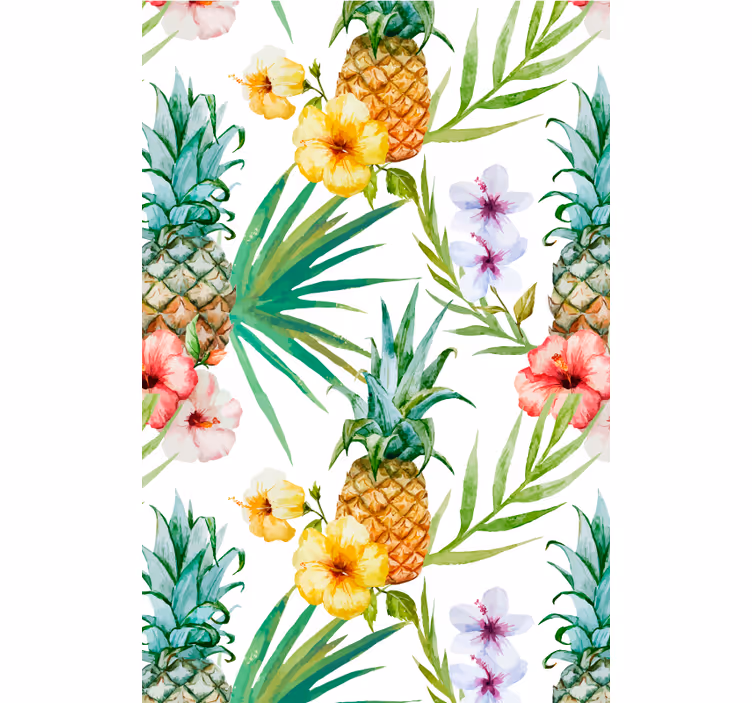 Blumentapete mit bemalten ananasmotiven - TenStickers
