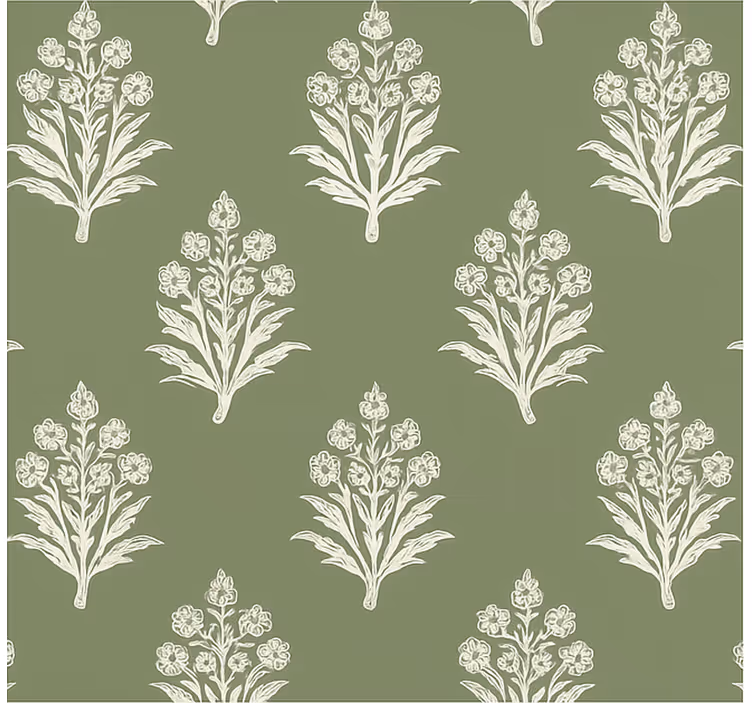 Blumentapete muddy green blumen blockdruck - TenStickers