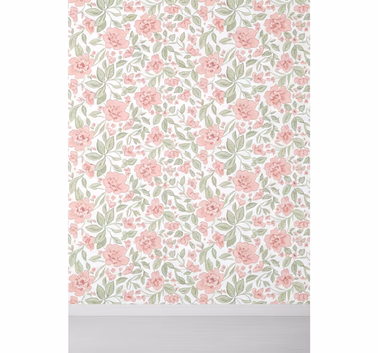 Tapete blätter blumen hellrosa und creme - TenStickers