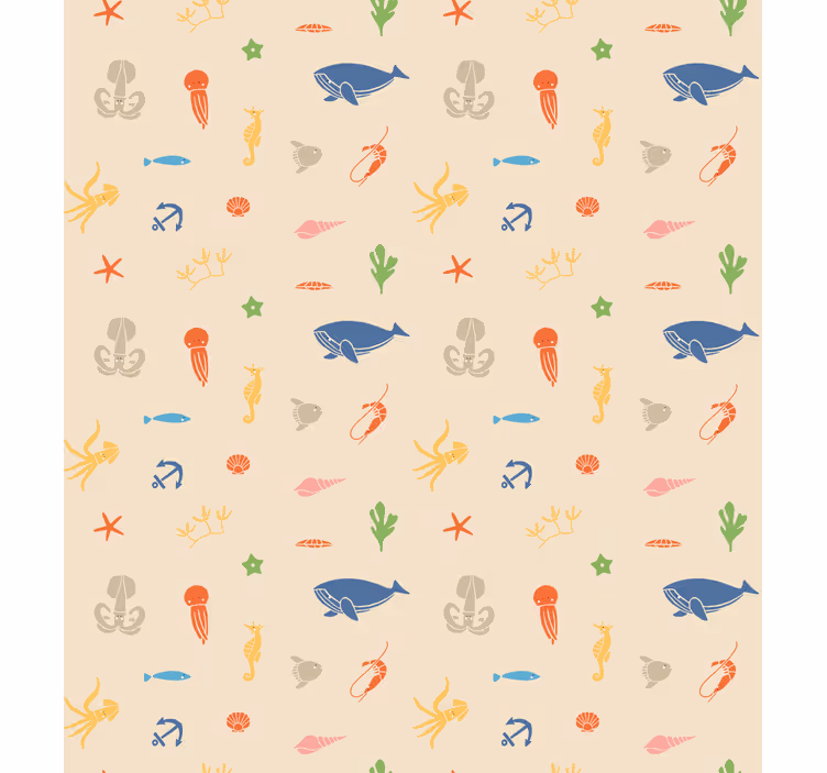 Tapete beige mit meeresbewohnern auf hellem hintergrund - TenStickers