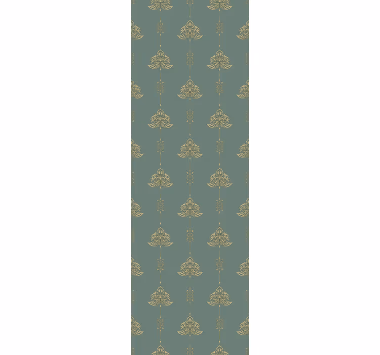 Grüne tapete mit teal jugendstil muster und goldenen blumen - TenStickers