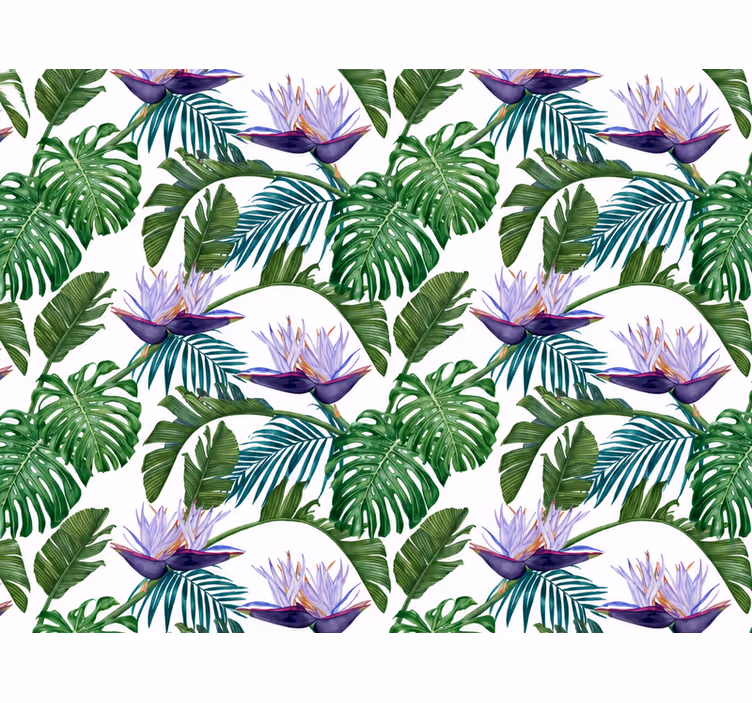 Tapete blätter lila lilienblüten - TenStickers