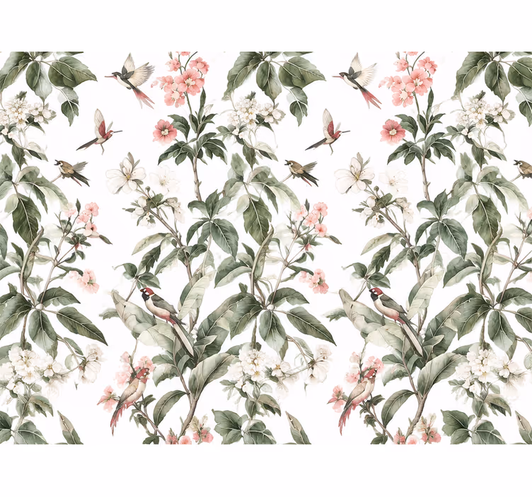 Tapete blätter weiße und rosa blumen - TenStickers
