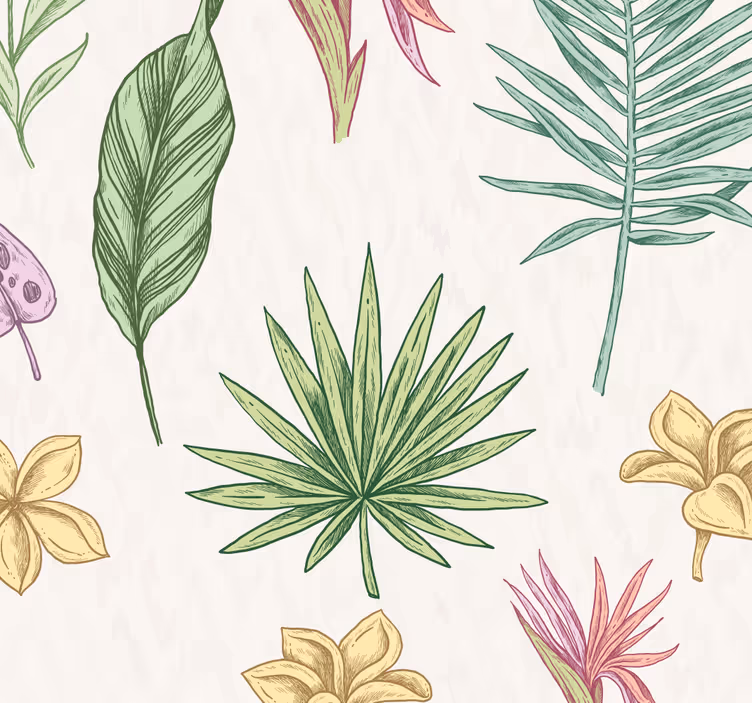 Fototapete Natur Blumen und Palmenblätter - TenStickers